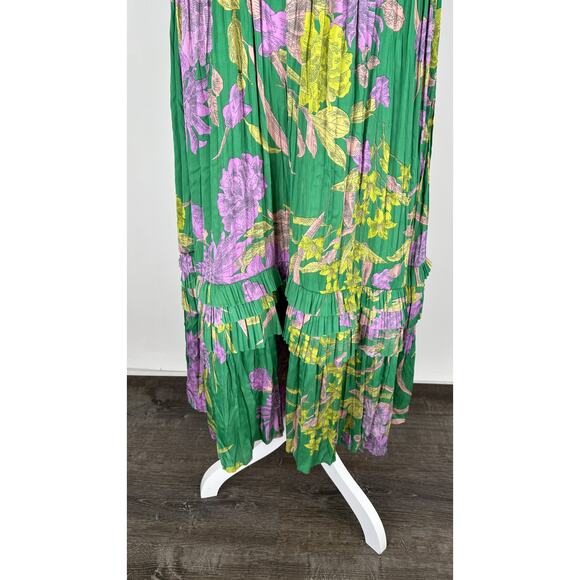 Current Air Sereia Botanical Motif Midi Dress Womens Large Green Purple New - Picture 7 of 10